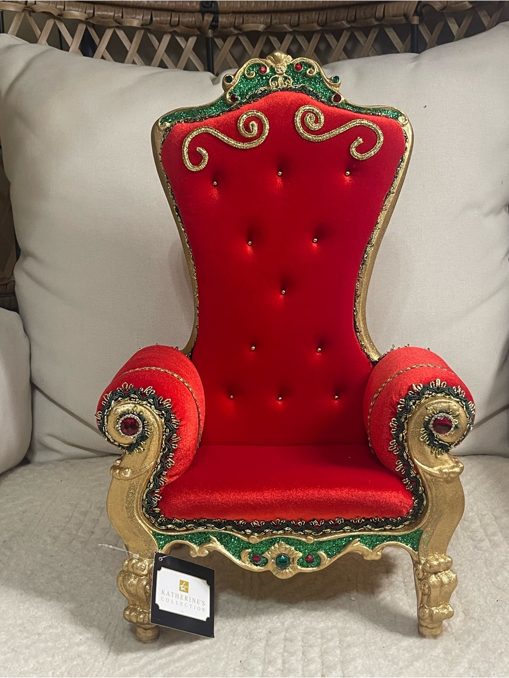 Katherine's Collection Red and Gold Decorative Velvet Accent Chair HTF